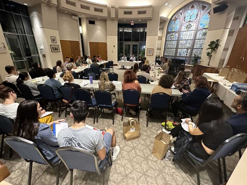 Participants of the "Intro to Judaism" class meet together for the first time.
