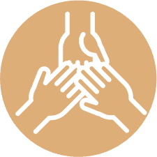 Illustration of three hands forming a triangle shape.