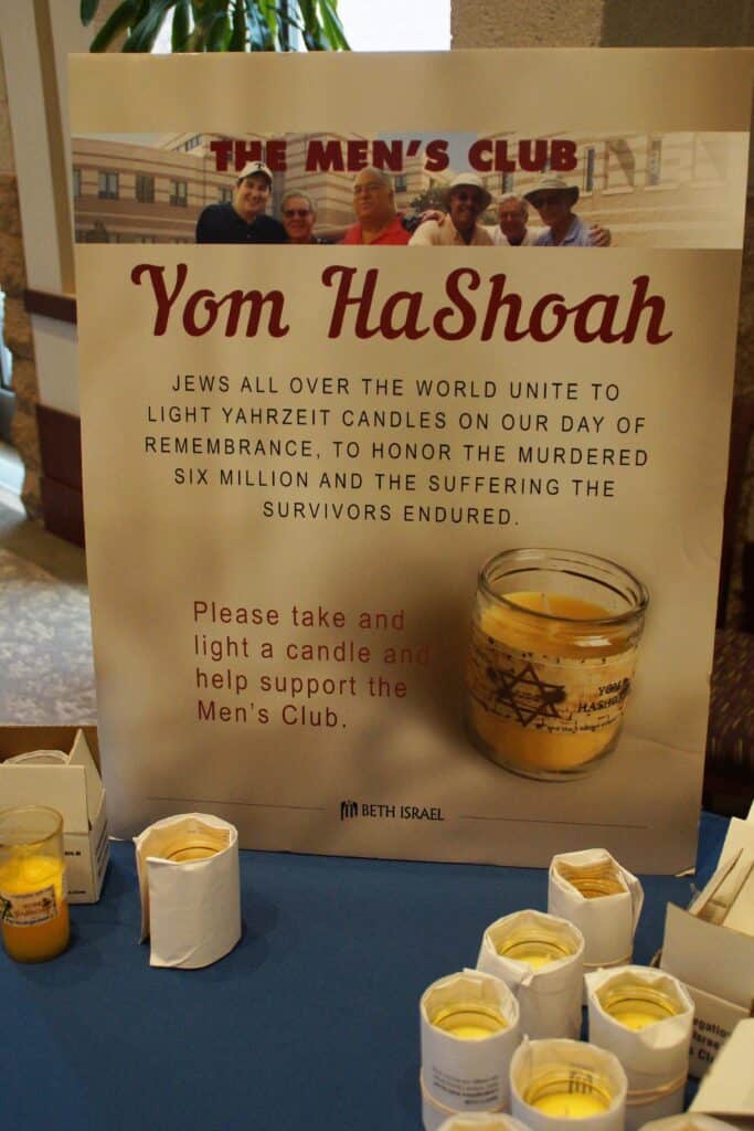 A Yom HaShoah candle display presented by the Men's Club